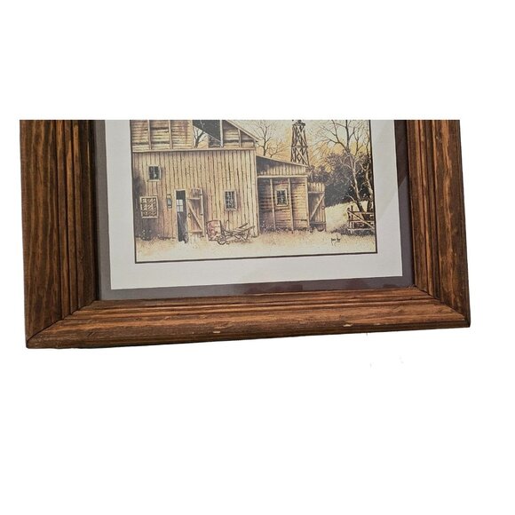 Vintage Robert Nidy Barn & Windmill Framed Print w/ Rustic Wooden Frame 8.5x10.5 - Picture 4 of 6